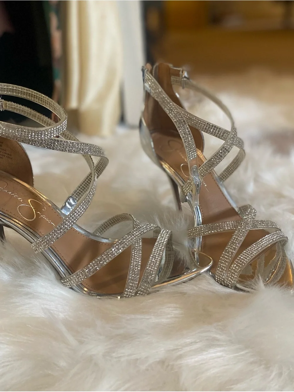 Jessica Simpson Silver Crystal Strappy Stiletto Heels